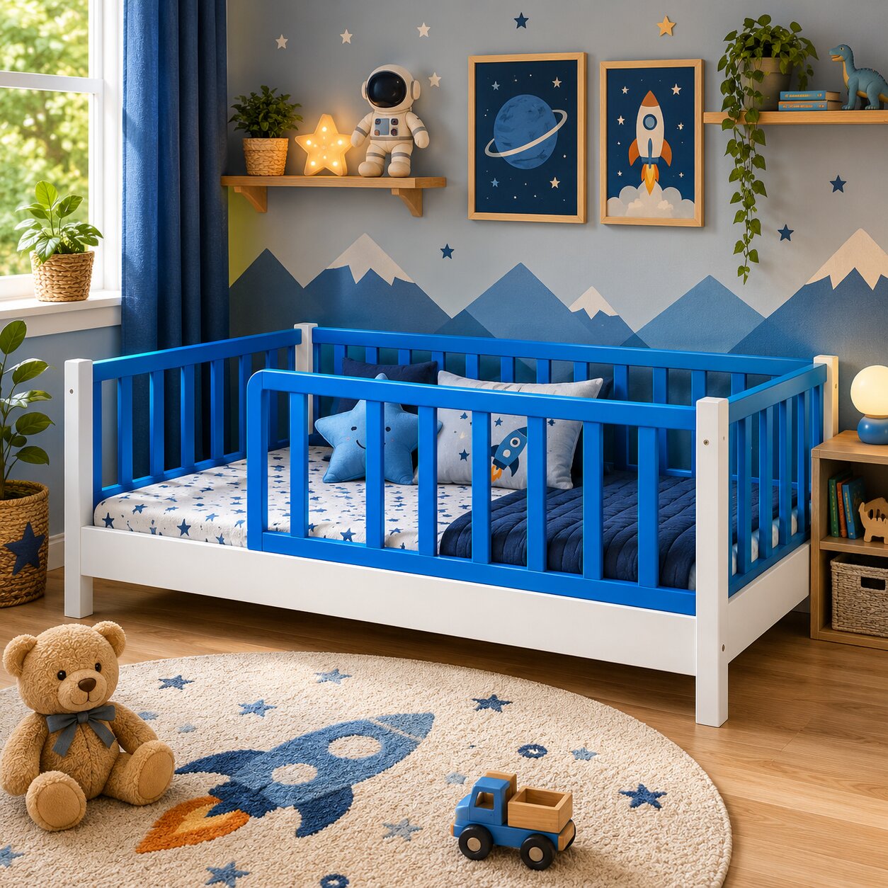 Cama Montessori con Barandas Doble Tono Individual - Imagen 2