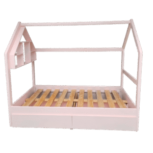 Cama Montessori Tipo Casita Sin Gavetas 6 Nichos Laqueada en Rosa Individual