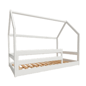 Cama Montessori Tipo Casa con Barandas Blanca Individual