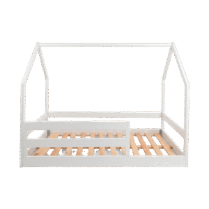 Cama Montessori Tipo Casa con Barandas Blanca Matrimonial